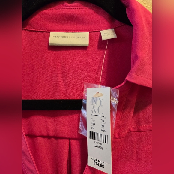 [NWT] Ladies New York & Company NYC Pink Buttoned Up Blouse Dress Top Large - Picture 2 of 5